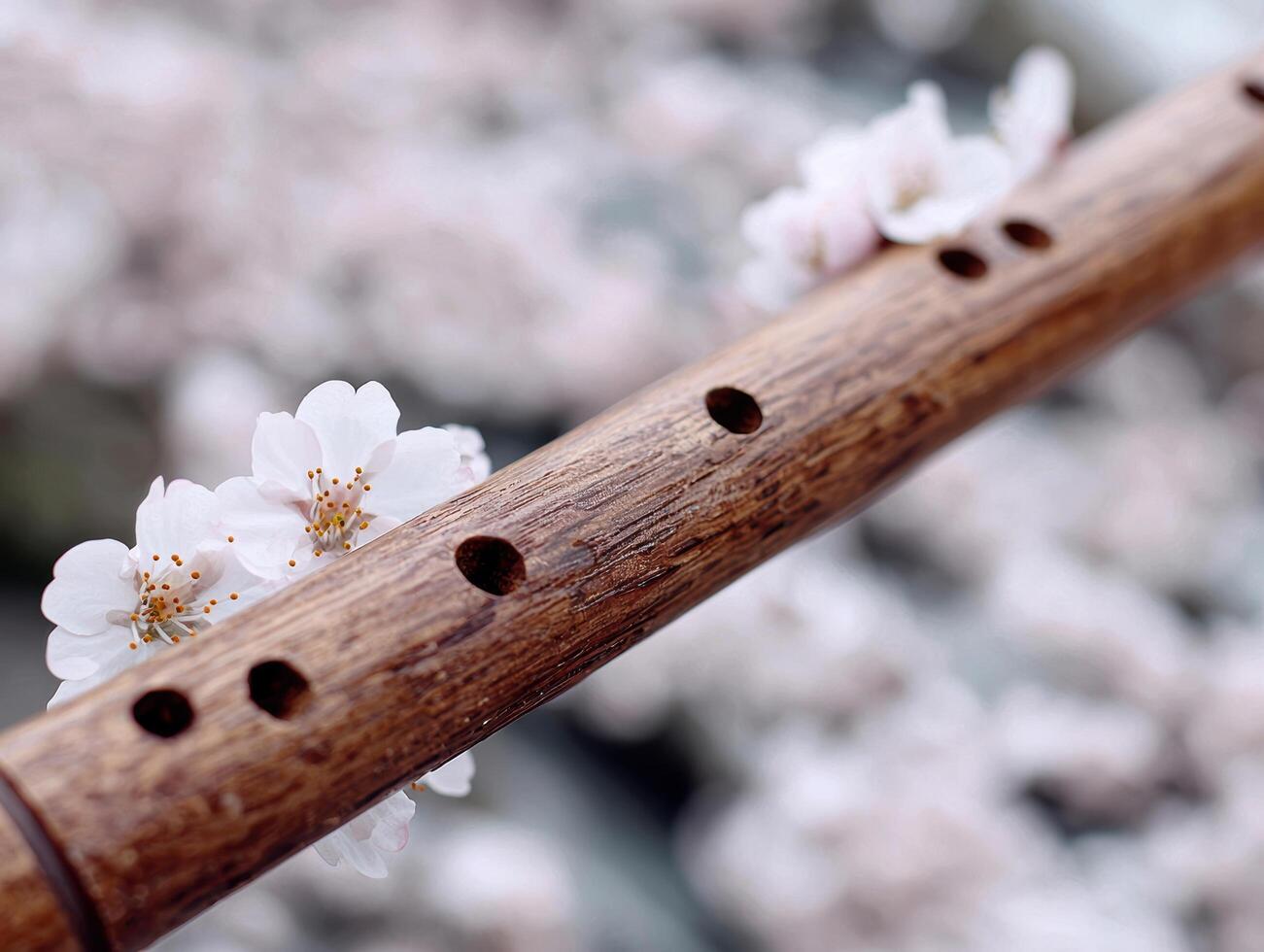 delicate cherry blossoms on wooden branch photo