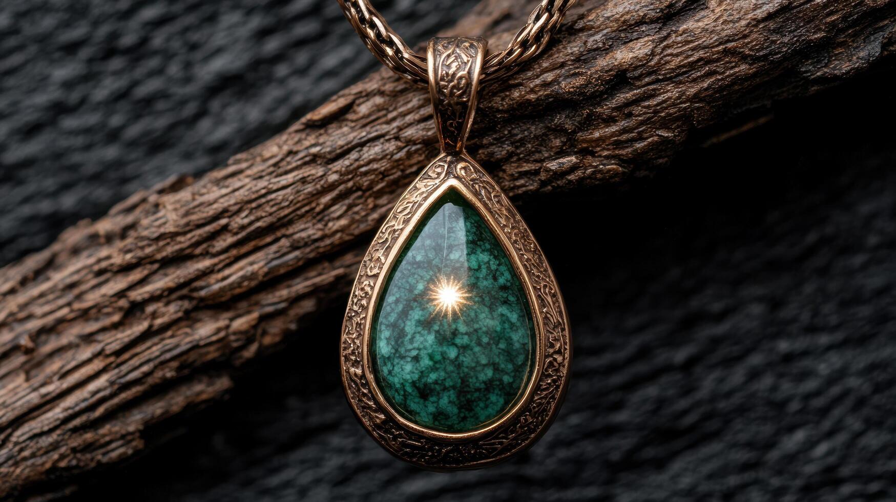 Ornate pendant with emerald like gemstone photo