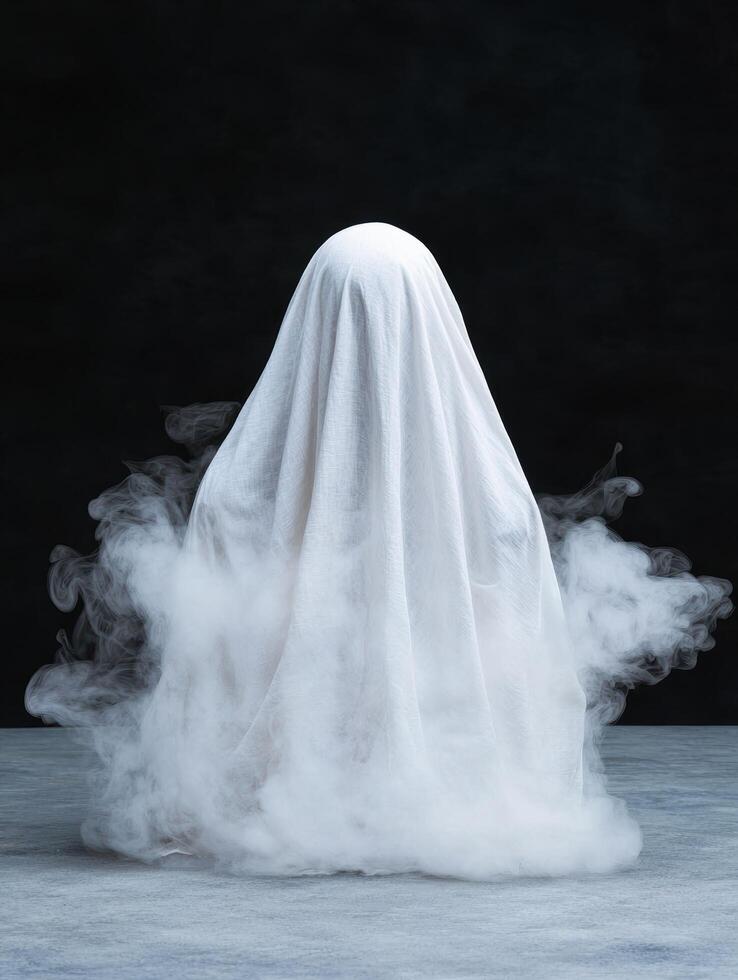 Ghostly figure in white shroud photo