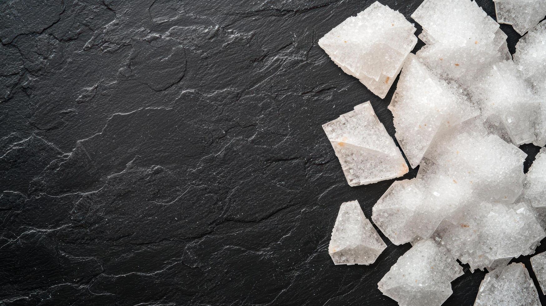 Shattered ice cubes on a dark slate background photo
