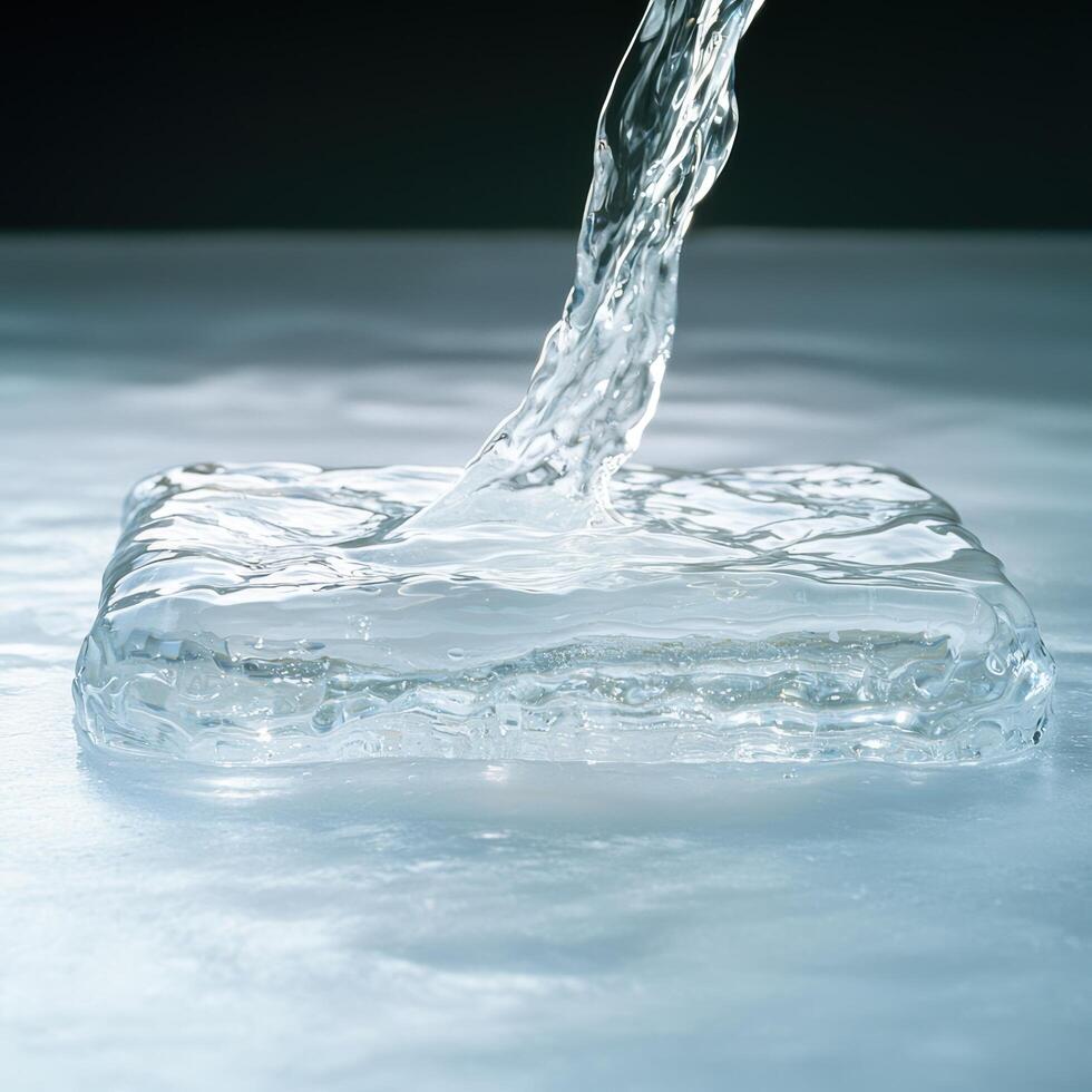 Flowing water splash on reflective surface photo