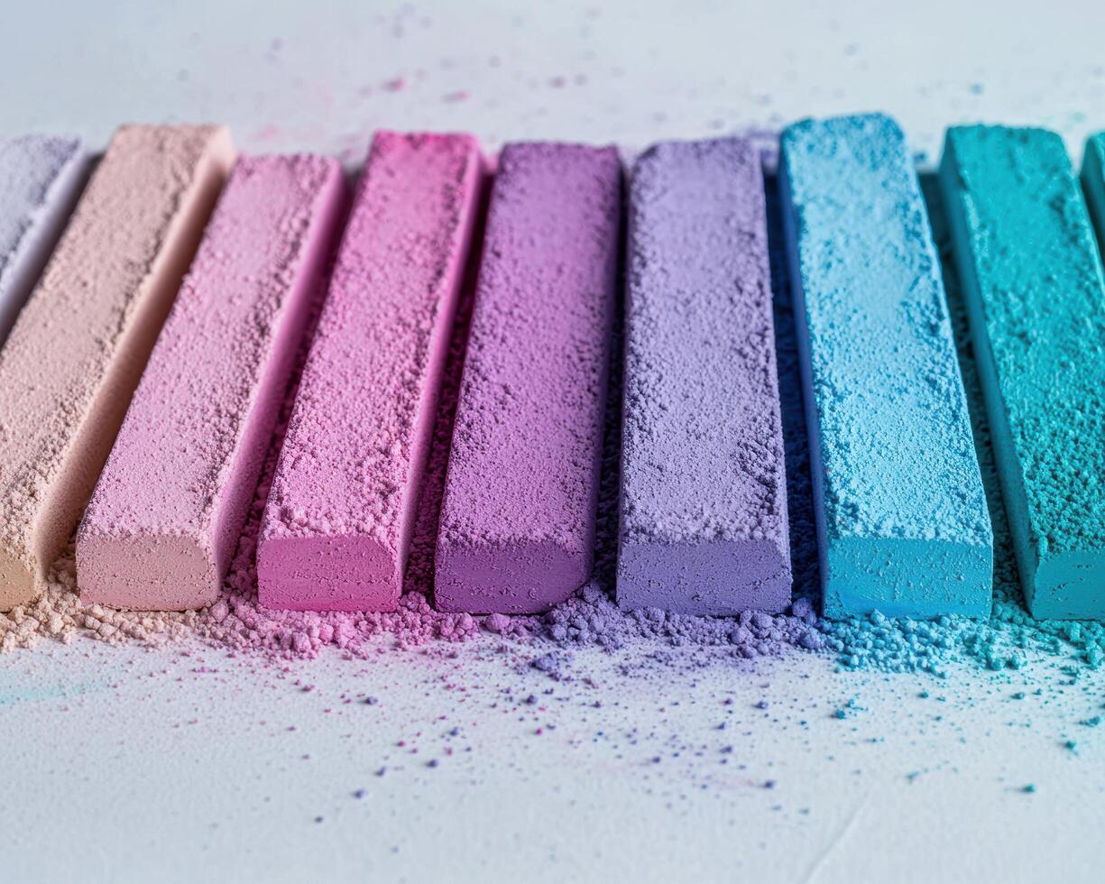 Colorful chalk pastels in shades of pink, purple, and blue photo