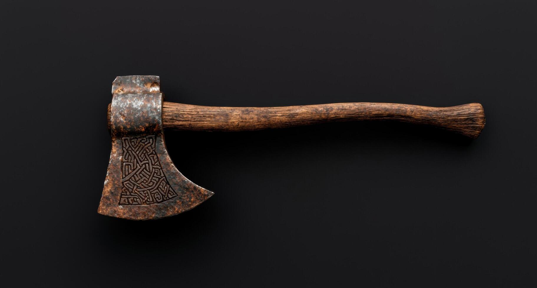 Ornate ancient battle axe on dark background photo