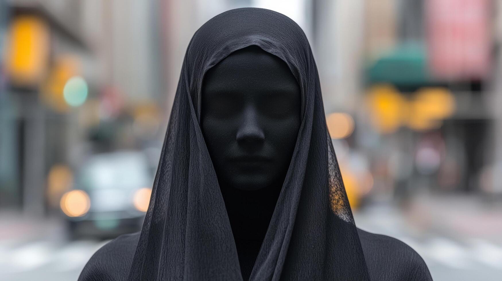 mysterious figure in black hooded cloak photo