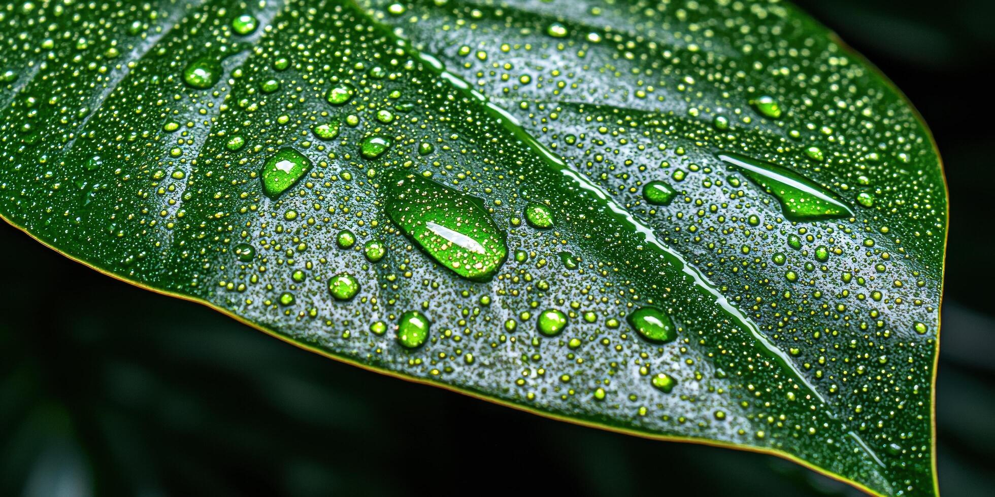 Closeup of green leaf with water droplets photo