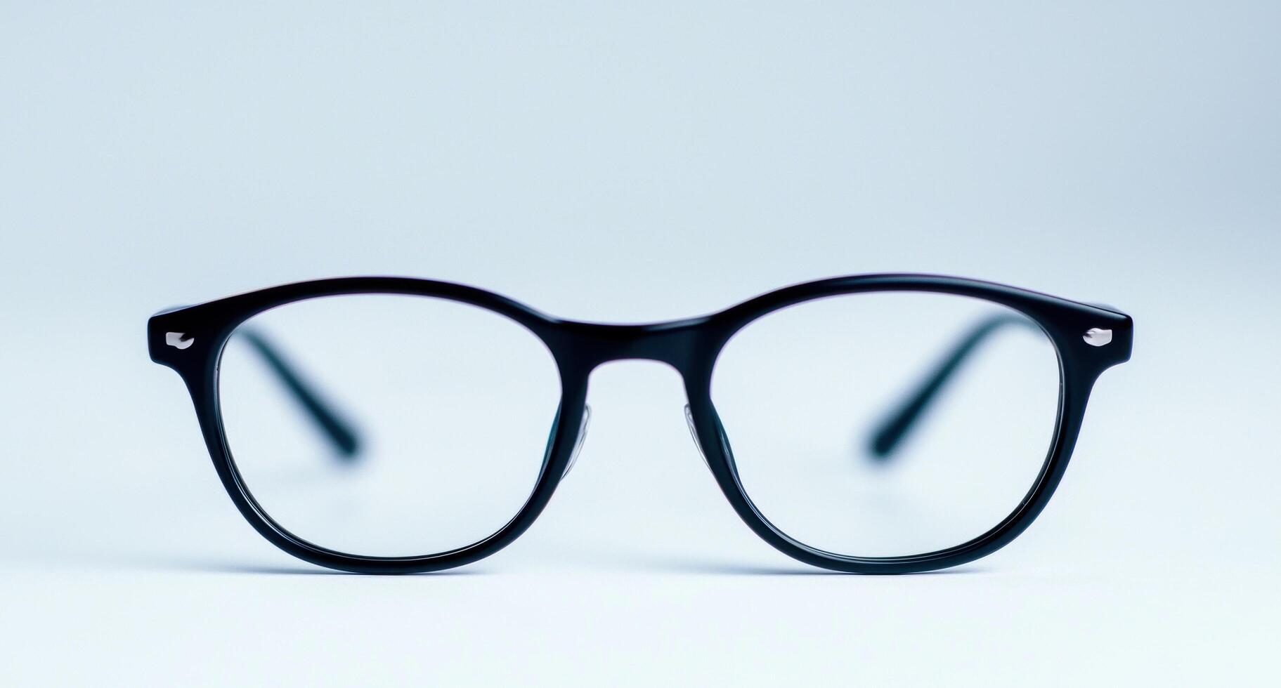 black framed eyeglasses on a plain background photo