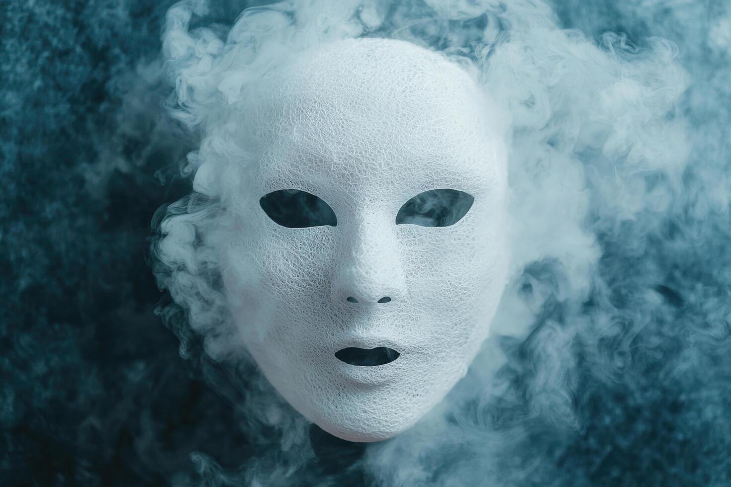 Mysterious white mask in smoky atmosphere photo