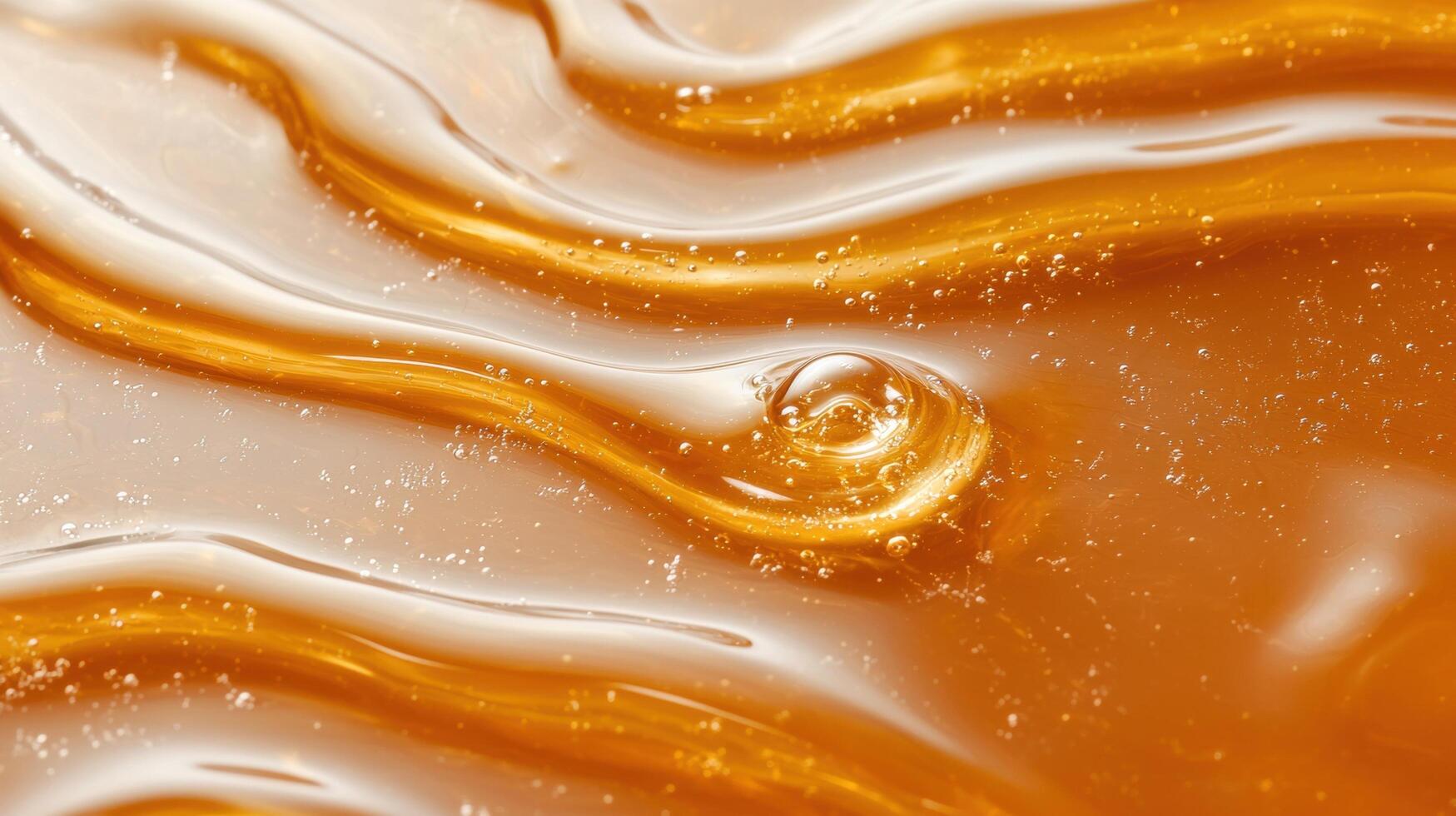 Flowing golden honey with air bubbles photo