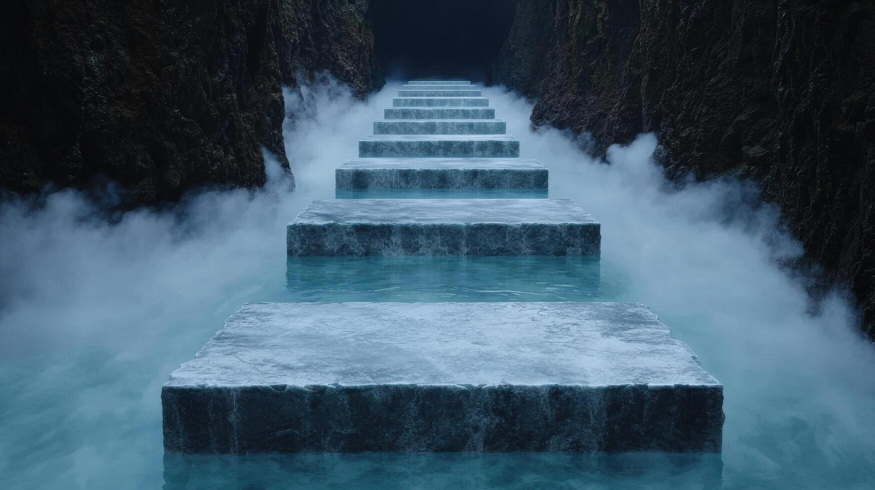Mystical staircase leading into a misty abyss photo