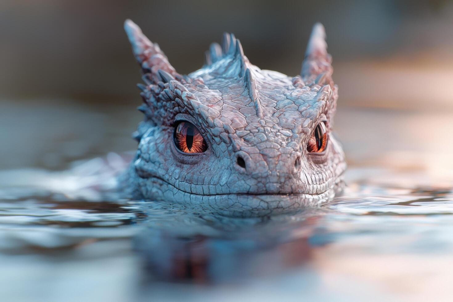 Closeup of a blue dragons head emerging from water photo