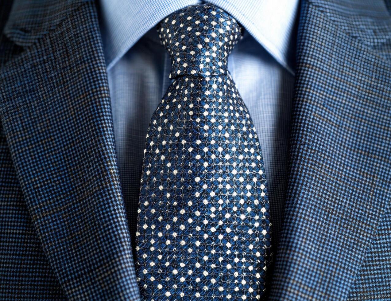 Close up of a patterned necktie on a suit photo