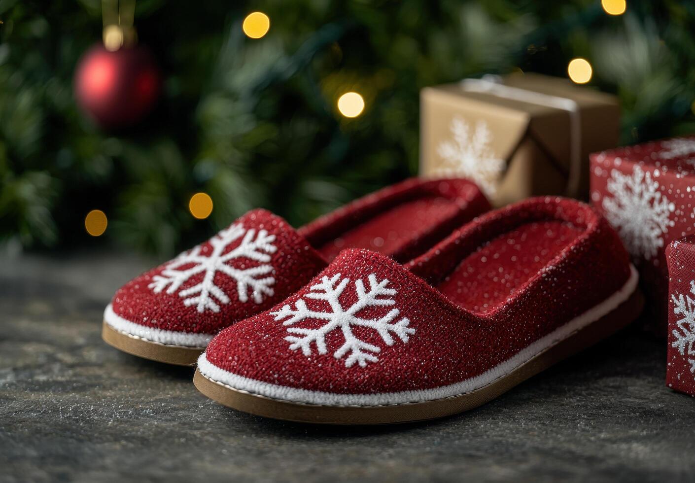 Cozy Christmas slippers with snowflake design photo