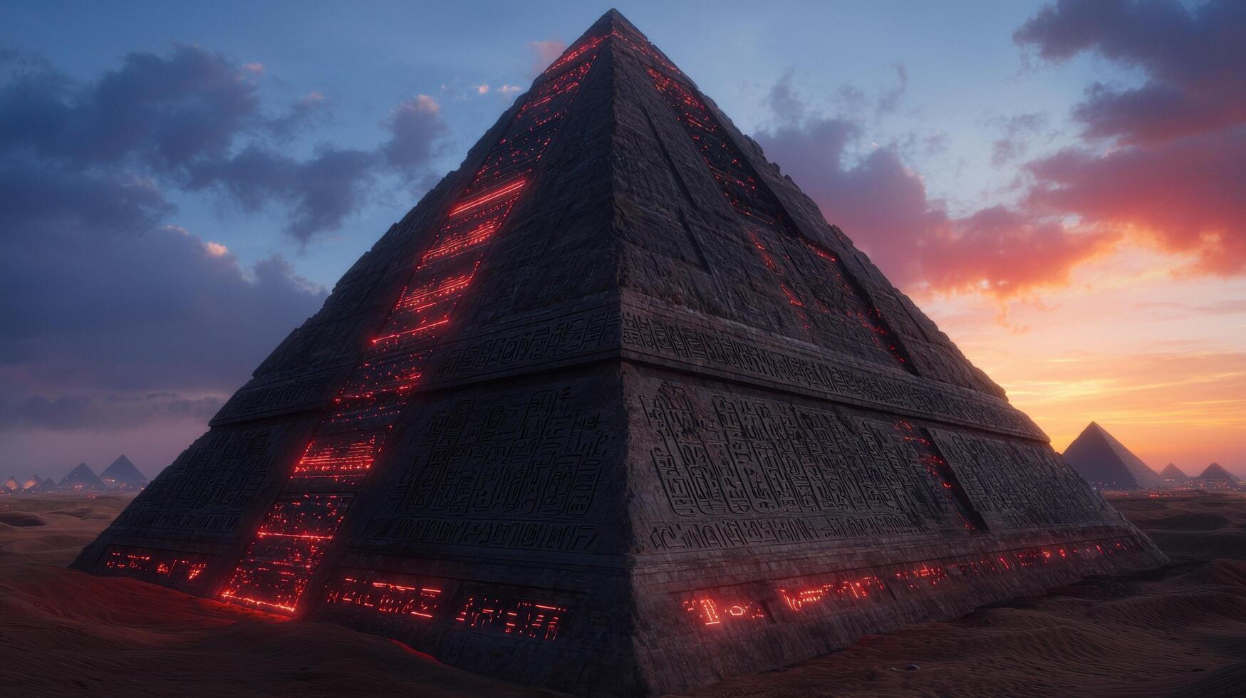 Mysterious ancient egyptian pyramid at sunset photo