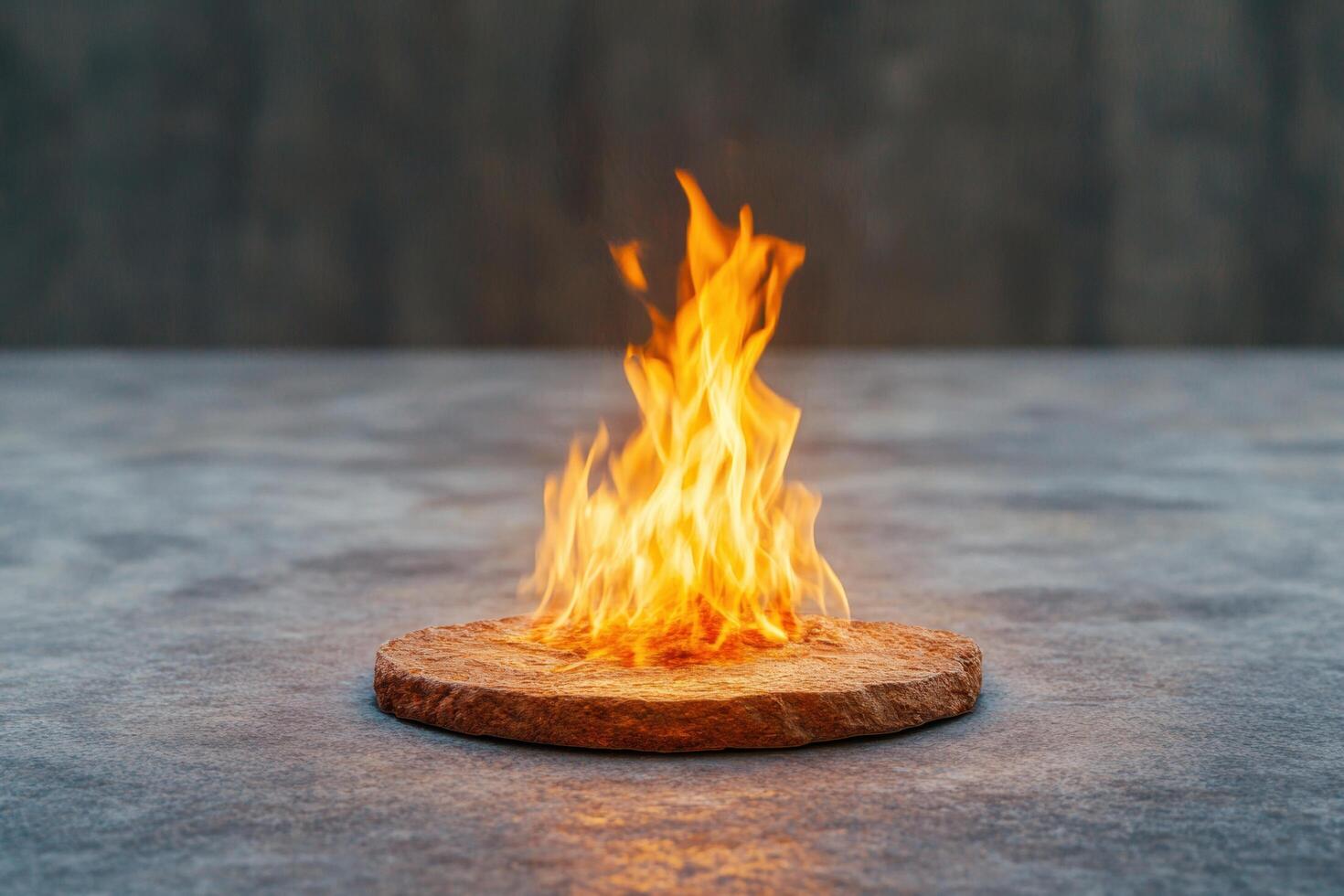Burning wooden log with intense flames photo