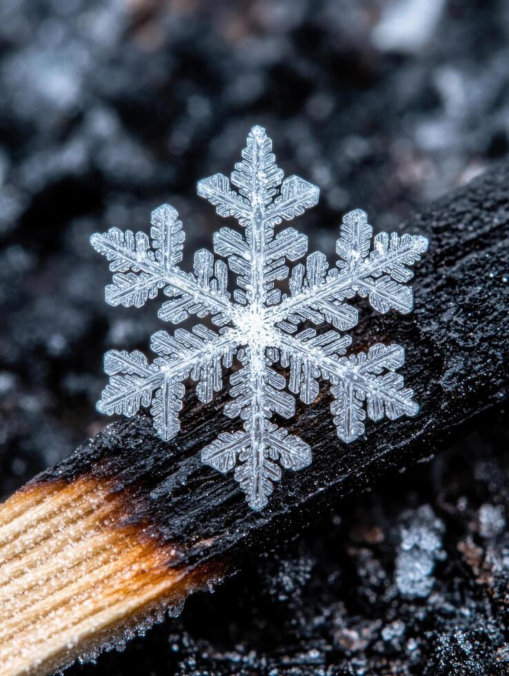Intricate snowflake on frozen surface photo