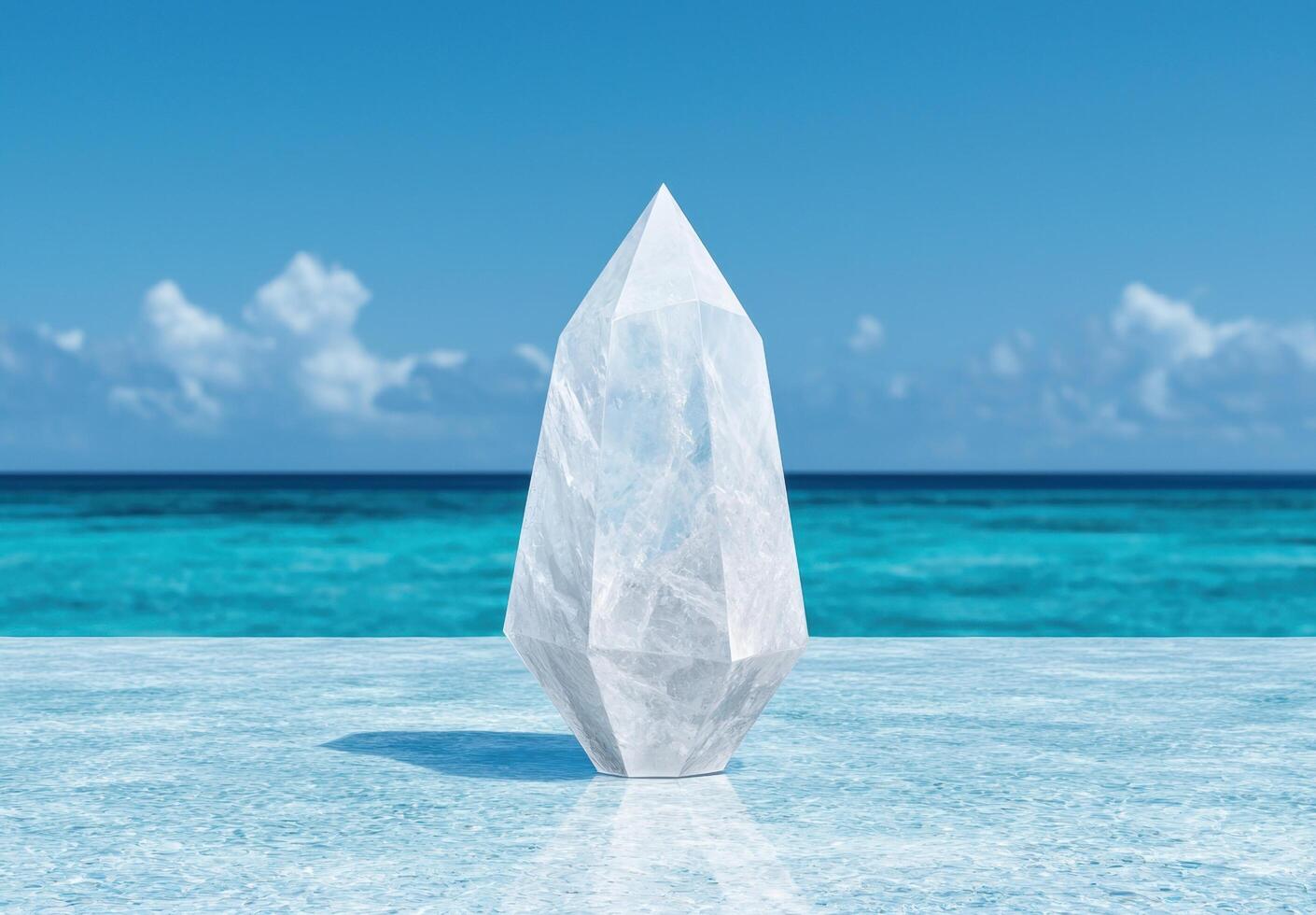 Majestic crystal obelisk in tranquil ocean photo