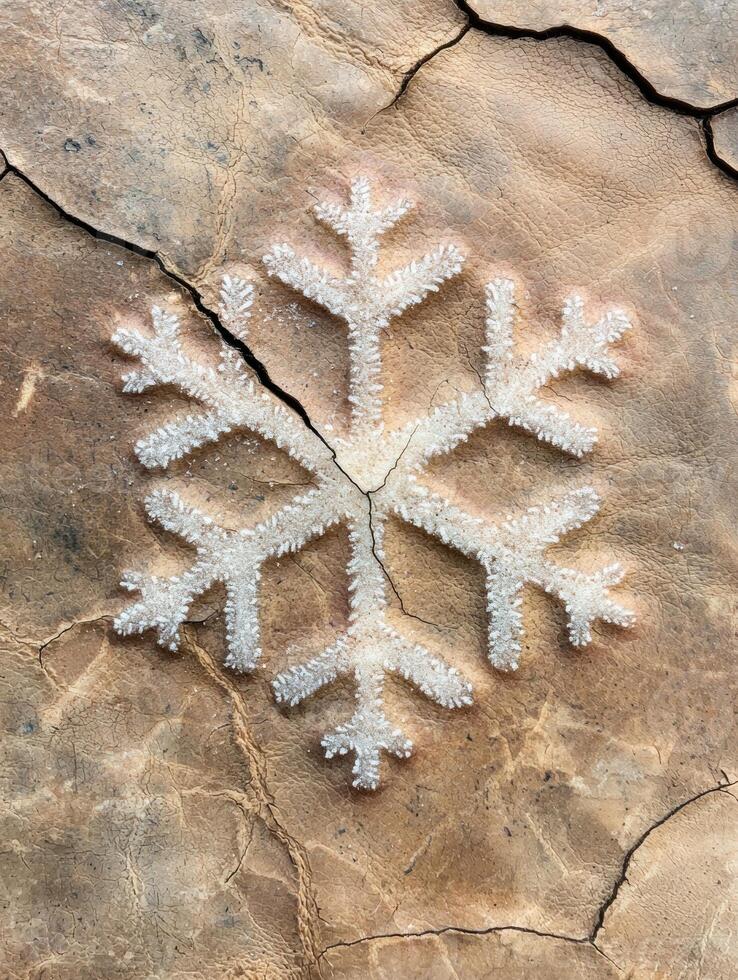 Intricate snowflake pattern on cracked surface photo