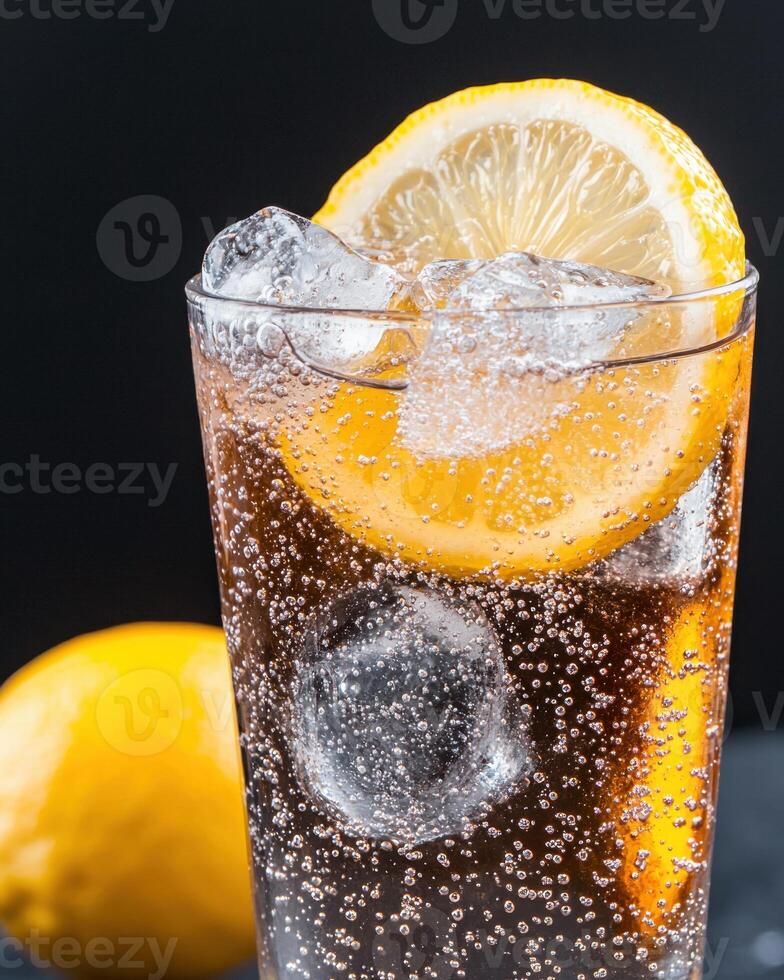 refreshing lemon soda with ice photo