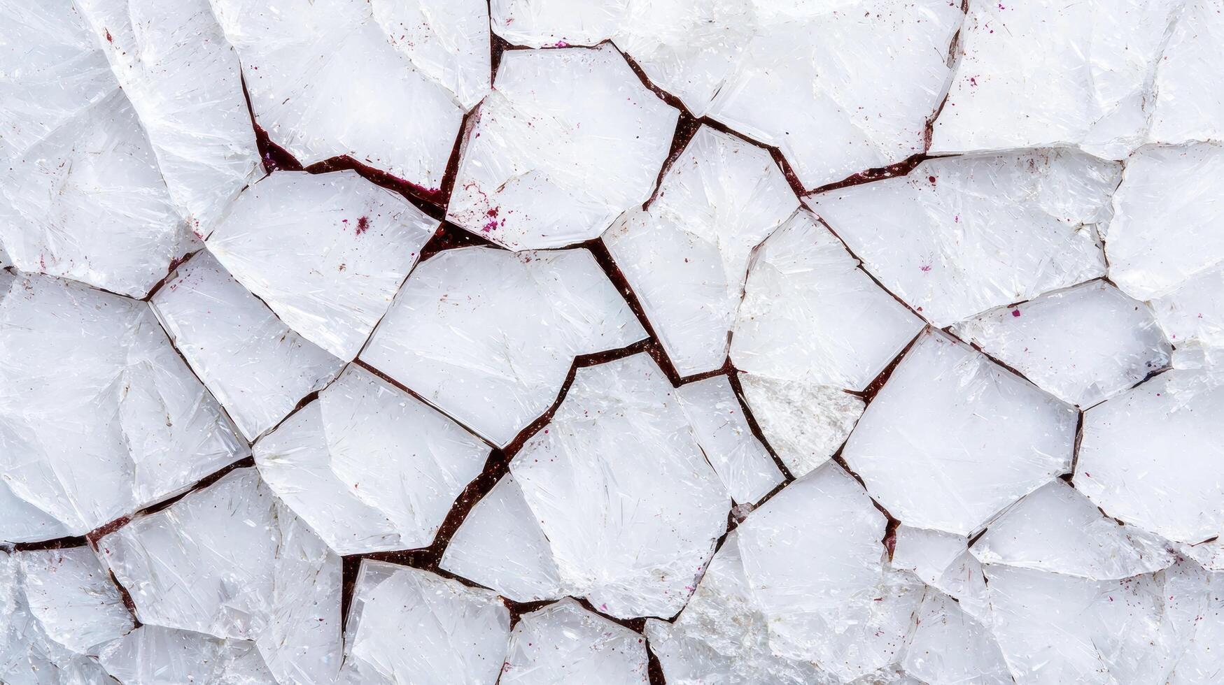 Shattered glass surface with cracks and red stains photo