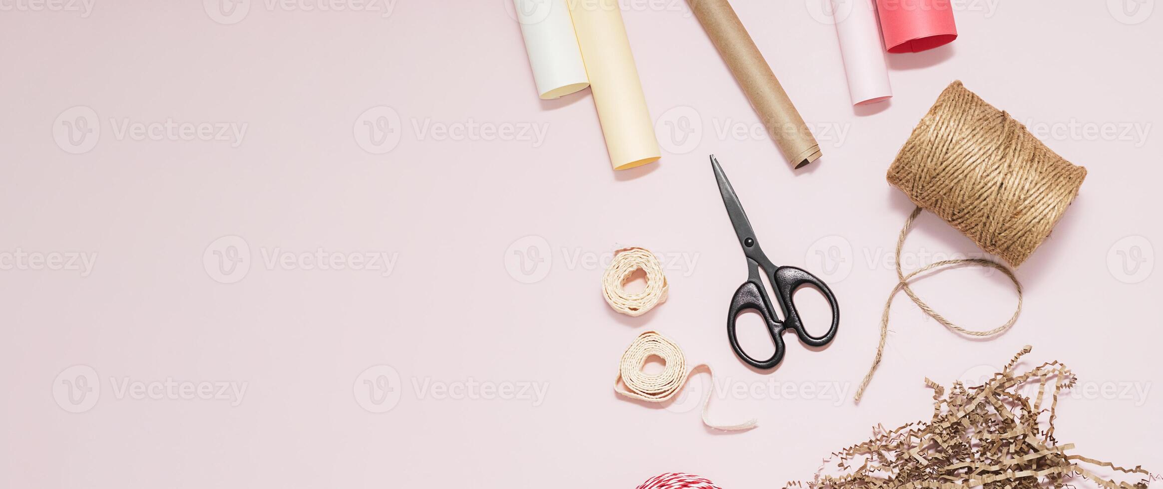 Prepare to packing present in wrapping paper. photo