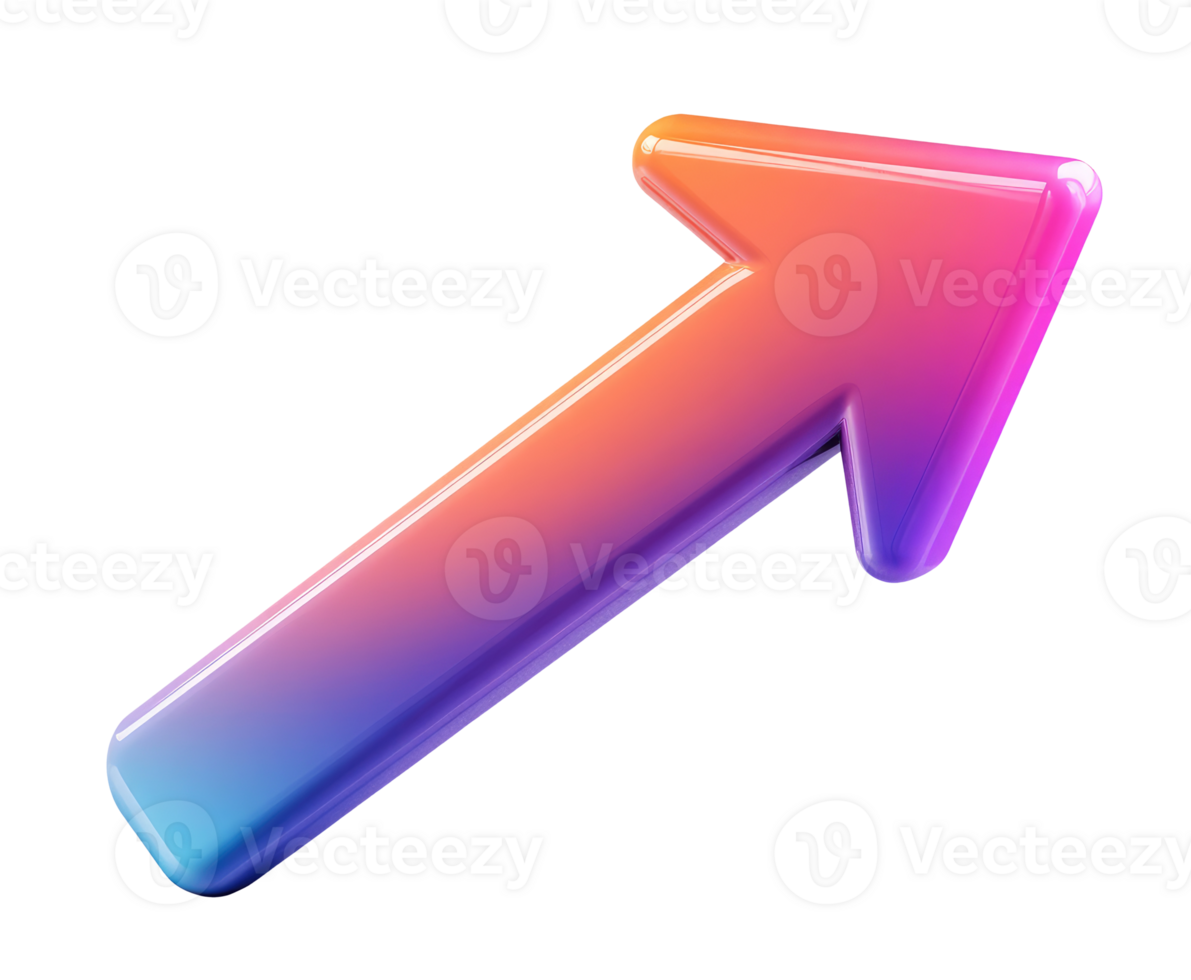 Illustration of gradient 3d arrow isolated on transparent background png