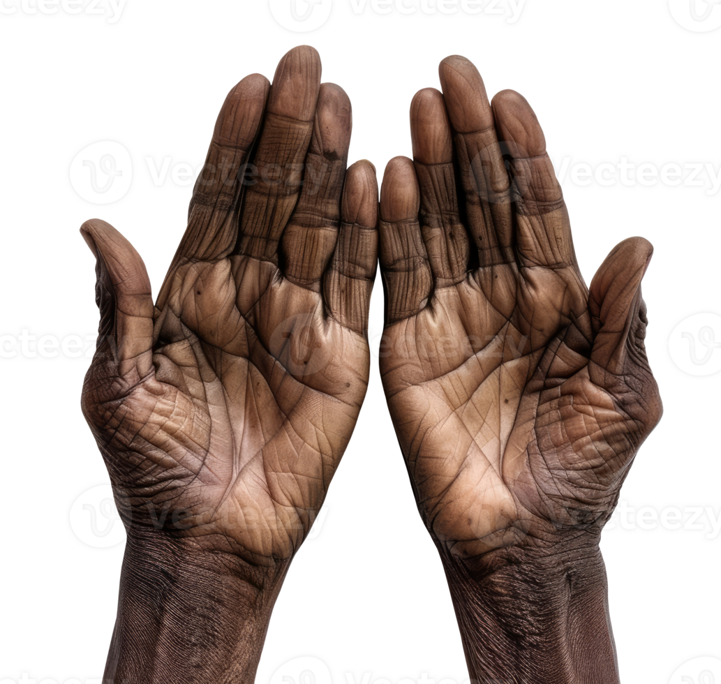 African American old man hands isolated on transparent background, top view png