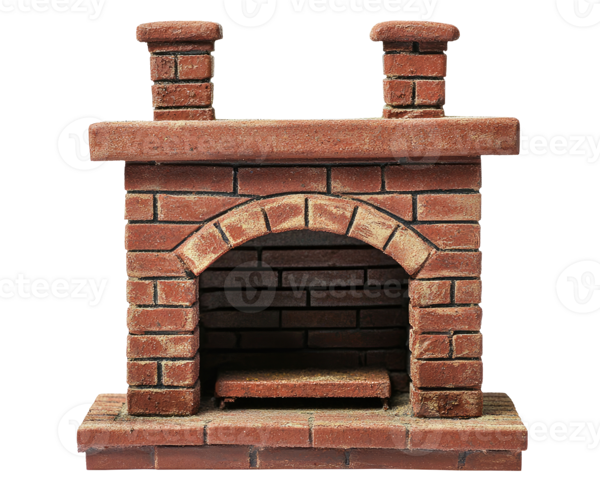 Brick fireplace isolated on transparent background png