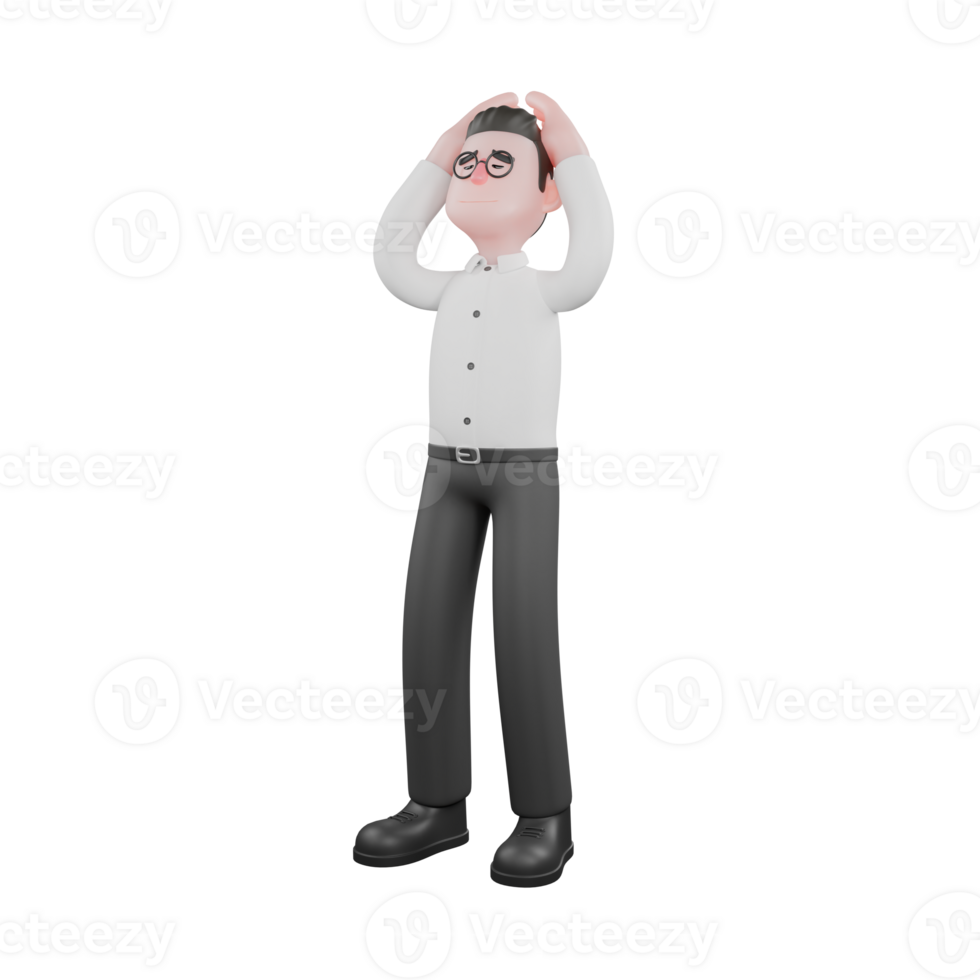 3D Director Cartoon Character. A male producer stands with both hands on his fist with a desperate expression. Studio Style png