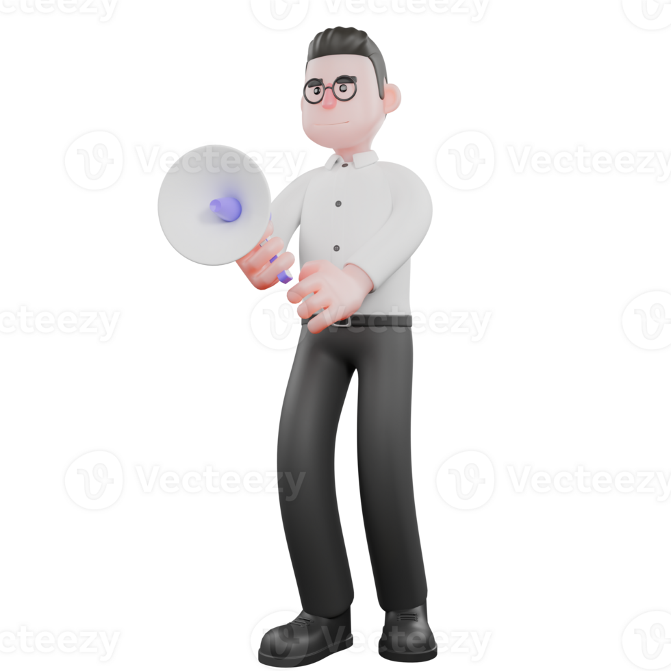 Creative 3D Model. a male producer stands carrying a loudspeaker in his right hand. 3D Style png