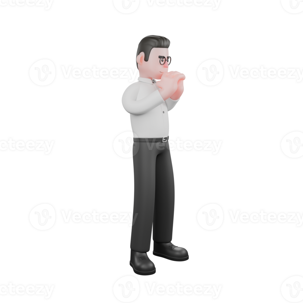 Cartoon Movie Director. A male producer stands with both hands clasped in front of him. Animation png