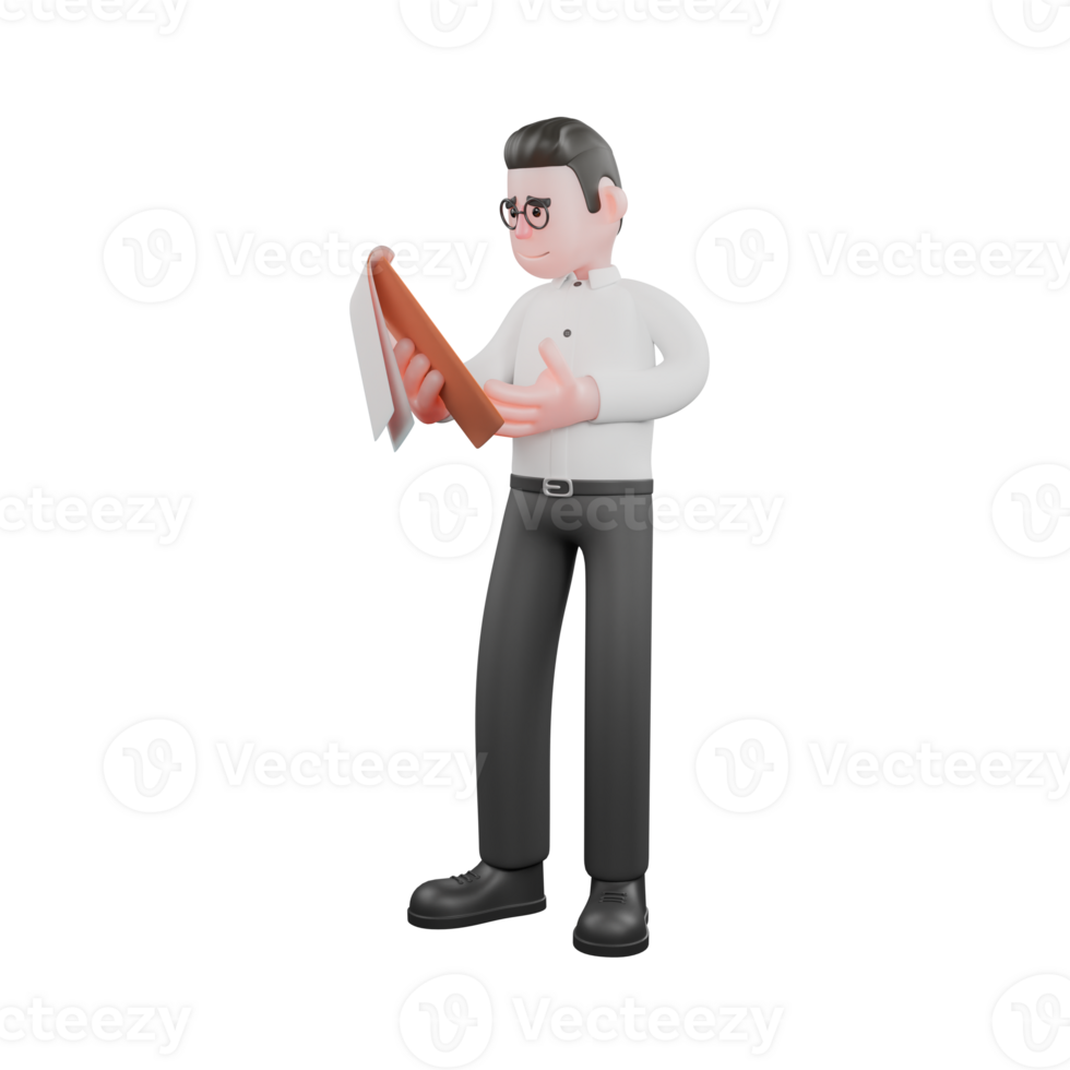 Film Studio Producer. A male producer stands while reading the writing on the clipboard. Cartoon 3D Model png