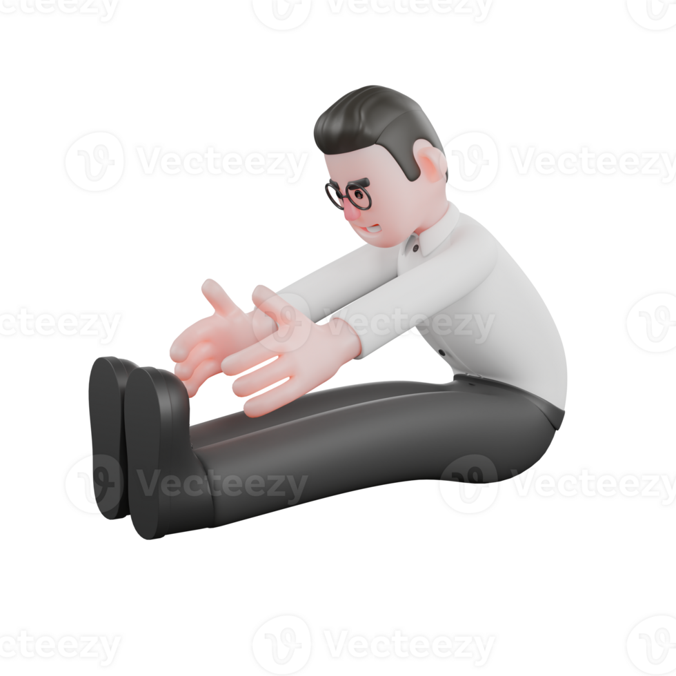Movie Producer Cartoon. A male producer stretches while sitting with his feet touching. 3D Style png