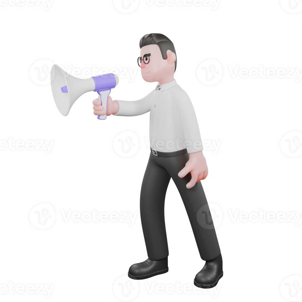 Cartoon Movie Director. A male producer stands facing right with a loudspeaker in his right hand. Producer Character png