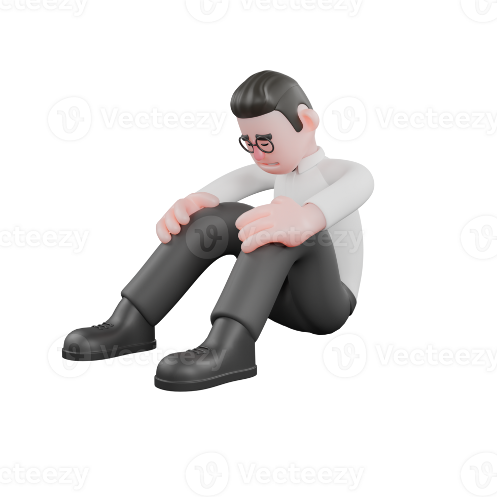 Creative Producer Cartoon. A male producer sat on the floor with his head down and then with both legs in front slightly bent and both hands touching his knees, his expression was sad. Movie Style png