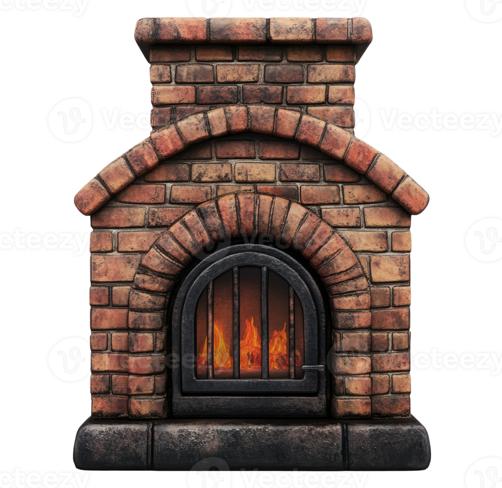 Brick fireplace isolated on transparent background png