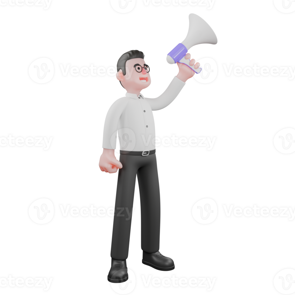 Cartoon Movie Director. A male producer stands with his left hand holding the loudspeaker up and his right hand clenched. Producer Style png