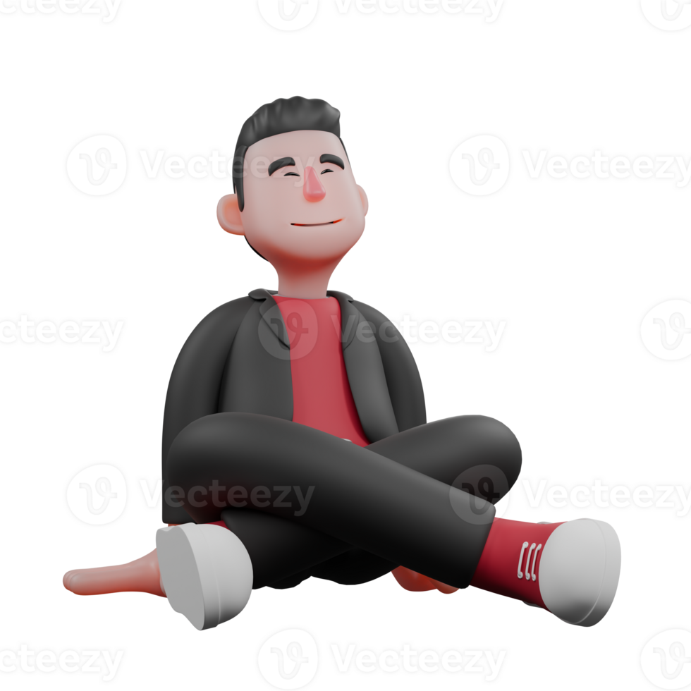 3D Model of Choreographer. A male choreographer sits in a park with his legs crossed, both hands placed beside his body while his eyes are closed. Dance Performer png