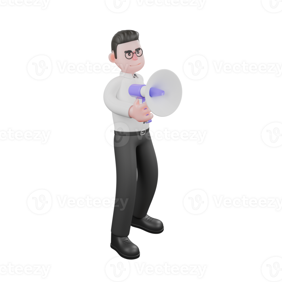 3D Movie Producer Character. A male Producer stands up with a loudspeaker. Professional Illustration png