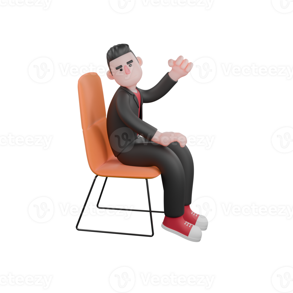 3D Animated Choreographer Dance. a male choreographer sits on a chair with his right hand on his knee while his left hand is raised. Performer Model png
