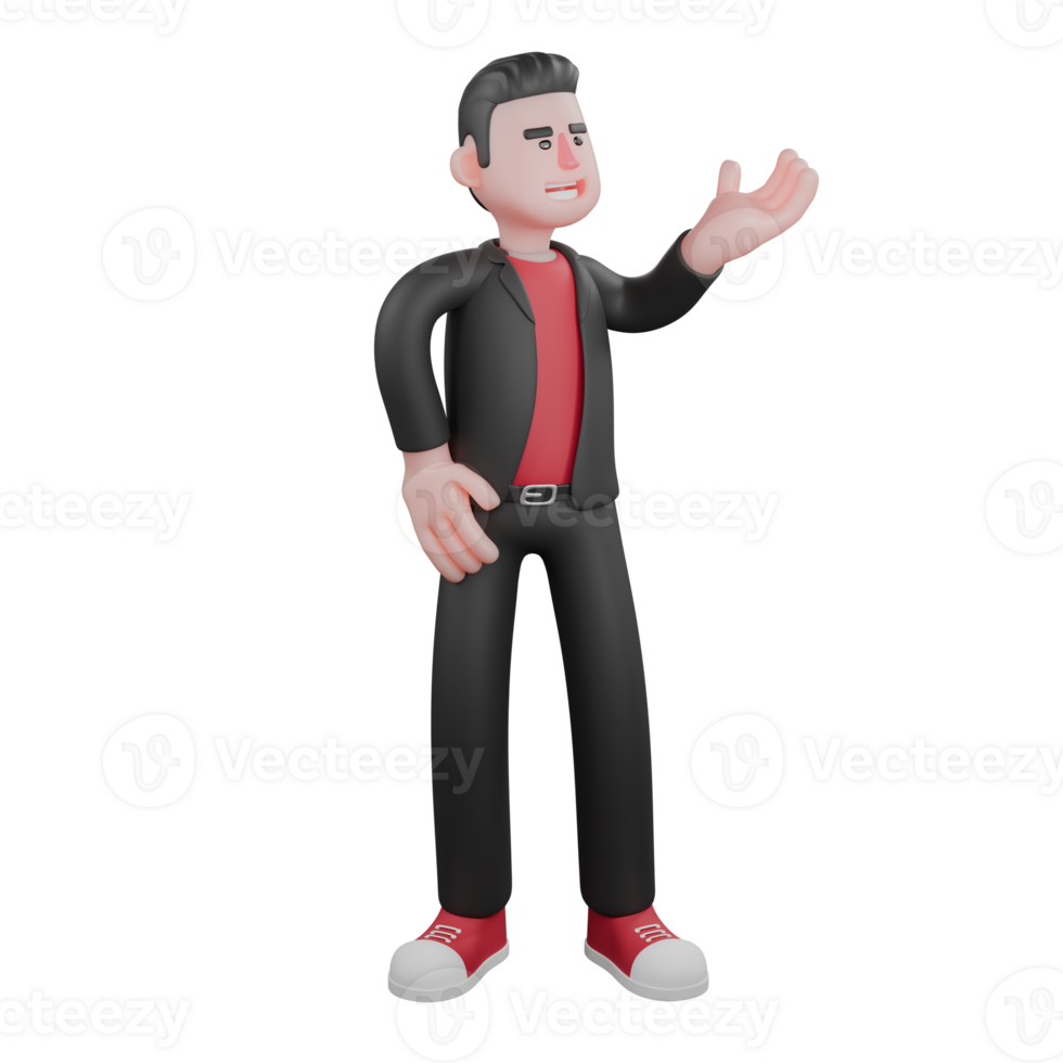 Dance Creator Cartoon. a male choreographer stands with one hand on his waist as if he is talking with an enthusiastic expression. 3D Choreographer Character png