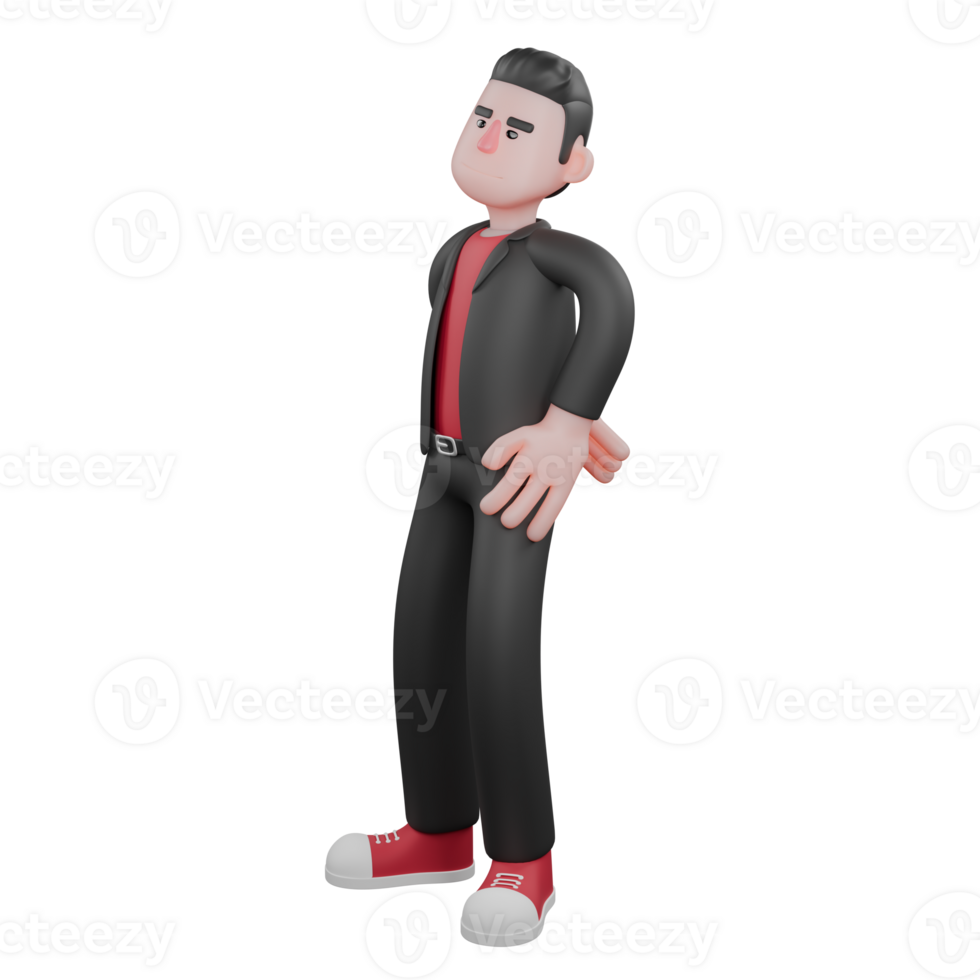 Dance Performer Character Design. a male choreographer stands with one hand on his hip while the other hand is behind his back. 3D Choreographer png
