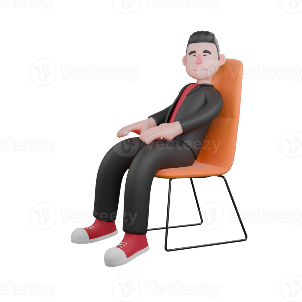 3D Animated Dance Choreographer. A male choreographer sits on a chair with his hands on his lap, eyes closed, calm expression. Cartoon Performer png