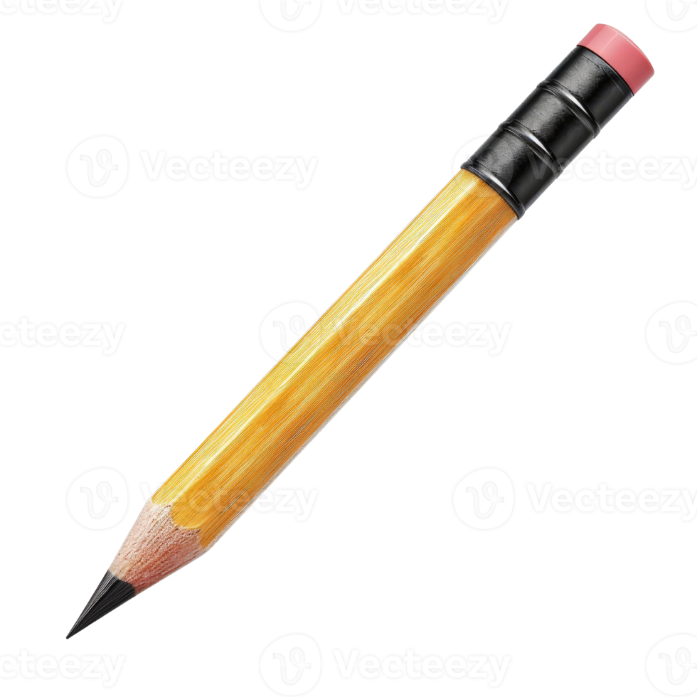 Sharpened yellow pencil with eraser isolated transparent background png