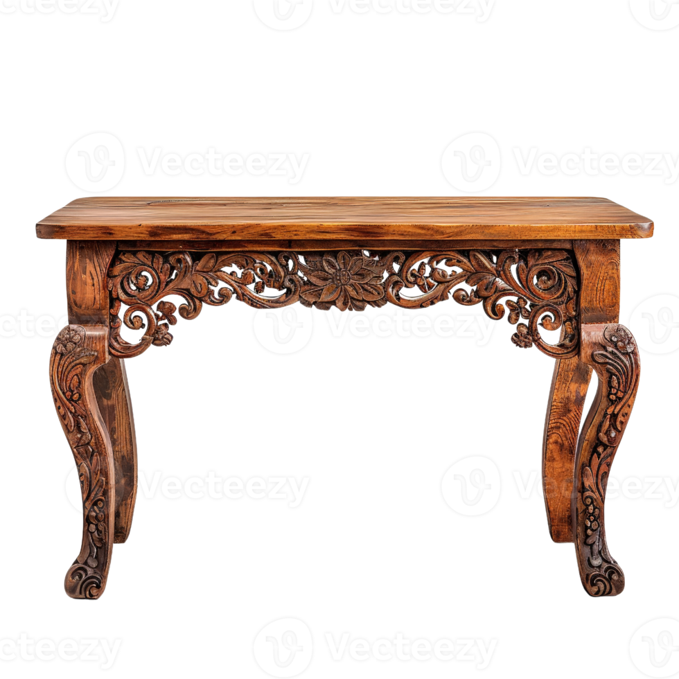 Intricate Carved Wooden Console Table Handcrafted Antique Style Home Decor png