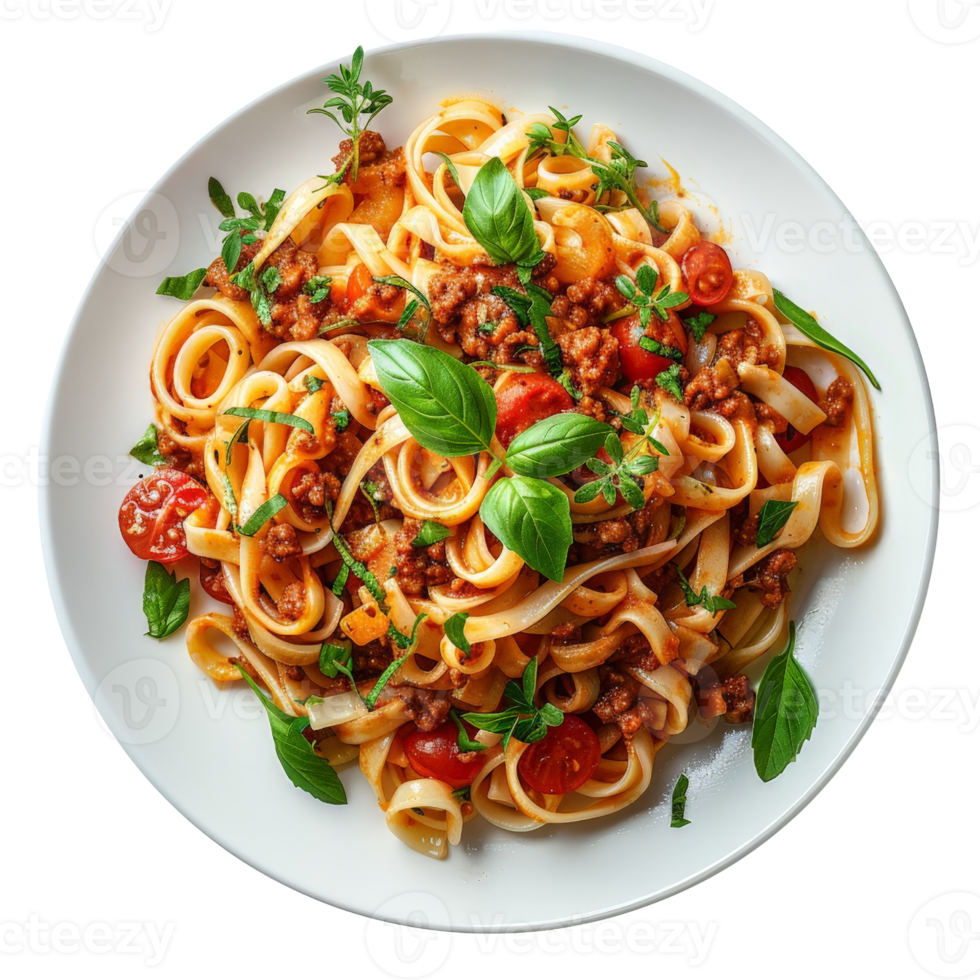 Delicious Bolognese Pasta Italian Food Tagliatelle Cherry Tomatoes Basil png