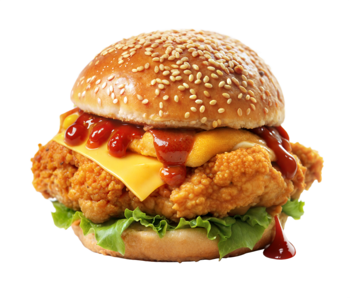Big Double Cheeseburger with Chicken Cutlet Isolated on a Transparent Background Generated by AI png