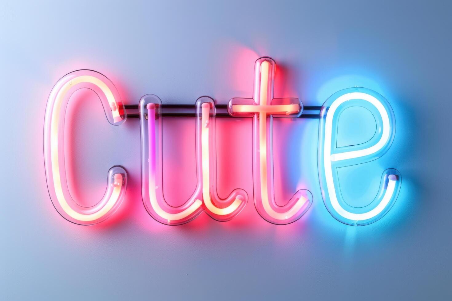 A colorful neon sign spelling Cute in vibrant pastel lights, ideal for fun, playful designs, youth-themed decor, and modern typography art photo