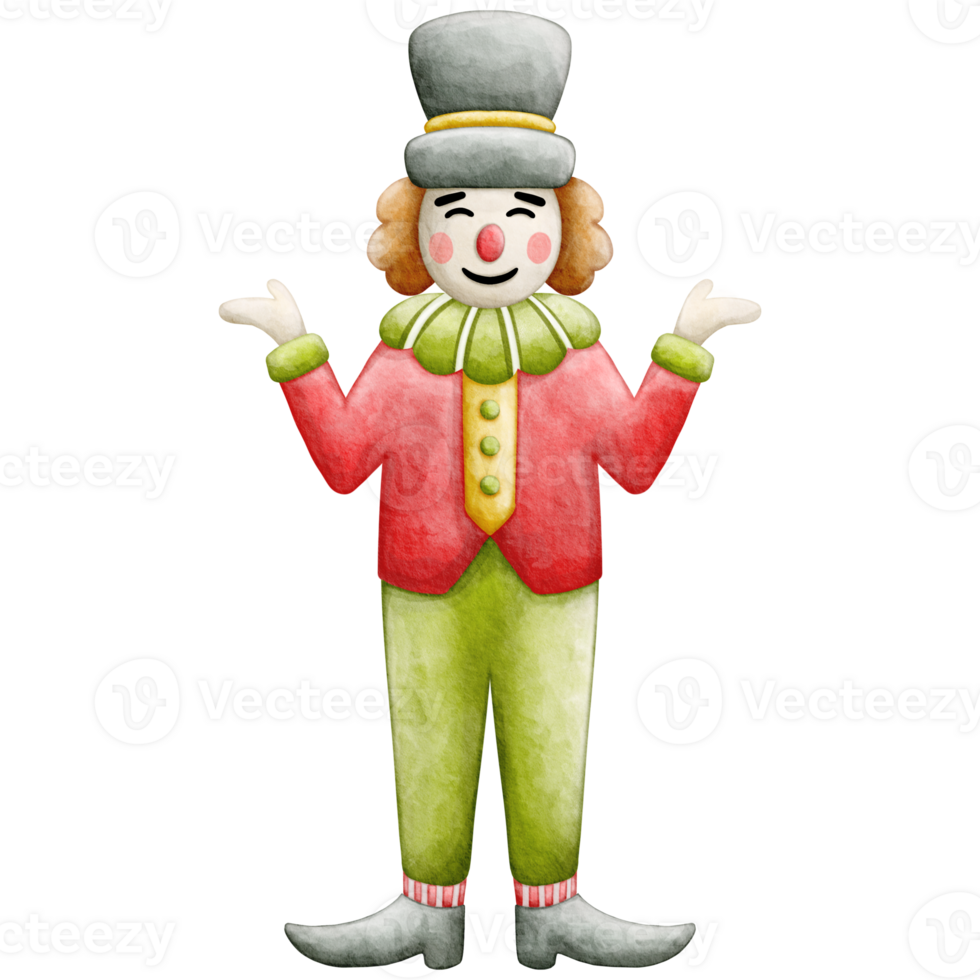 A cartoon clown in a red and green outfit png