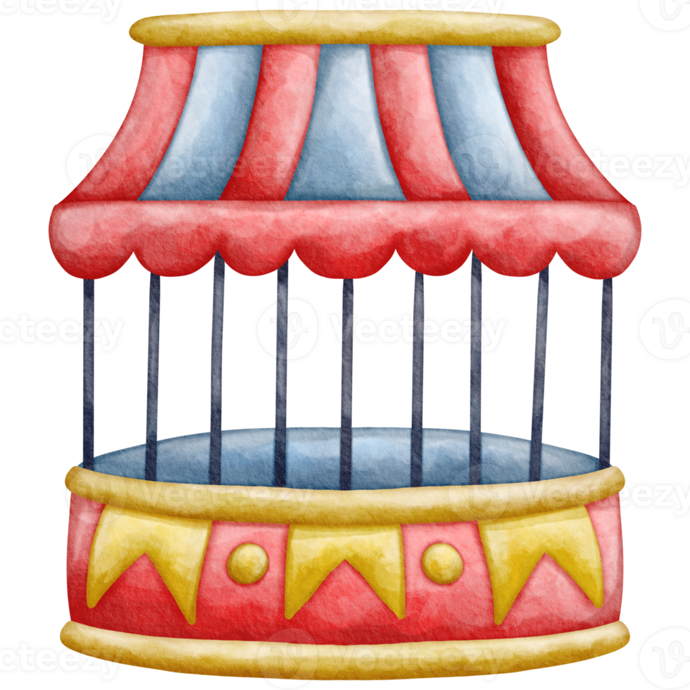 A cartoon carousel with a red and blue canopy png