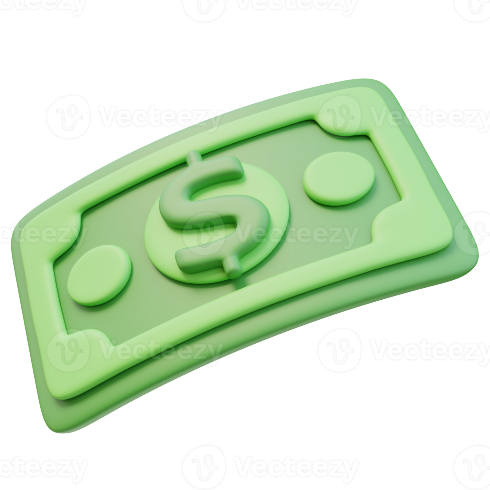 3D Icon Green Wave Twisted Money Banknote Dollar Sign. Money Finance Concept. 3D Illustration Design for Website or Mobile App png